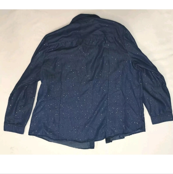 Cathy Daniels Denim Chambray 100% Cotton Button Down Glitter Floral Embroided XL - Picture 4 of 5